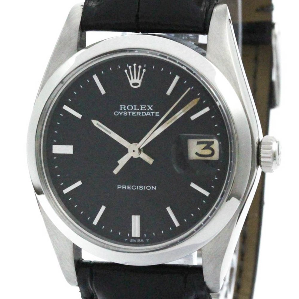 Rolex Oysterdate Black Dial Silver Case Watch